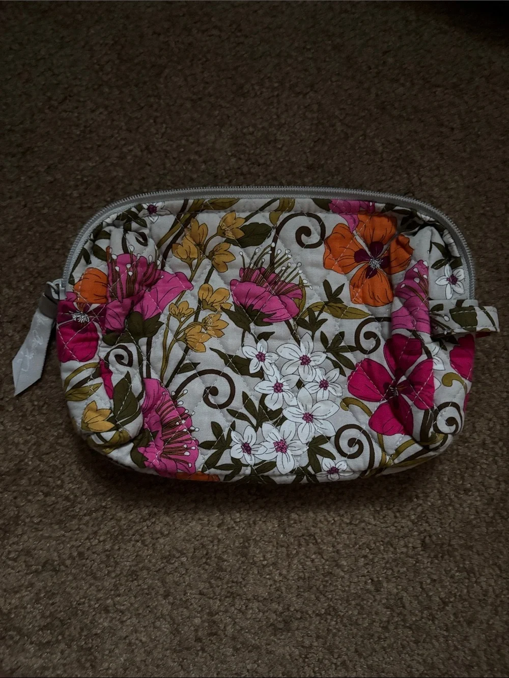 Vers Bradley Floral Quilted Cosmetic Pouch in Pink & Orange